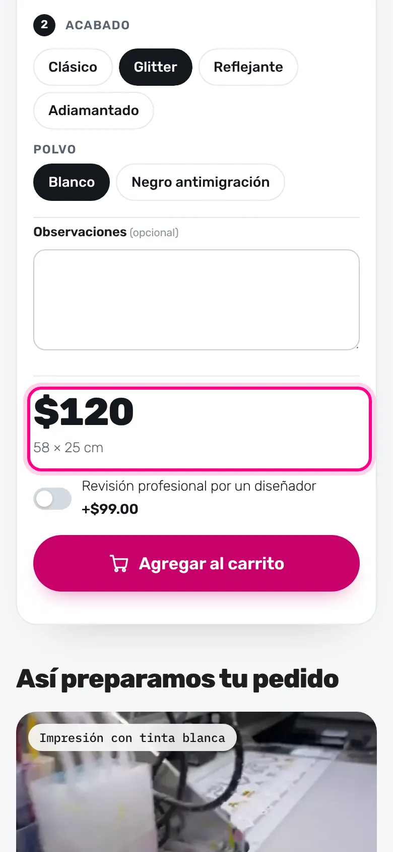 El precio cambia según el acabado (celular)