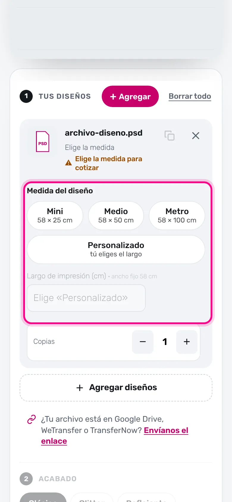 Elige la medida (celular)