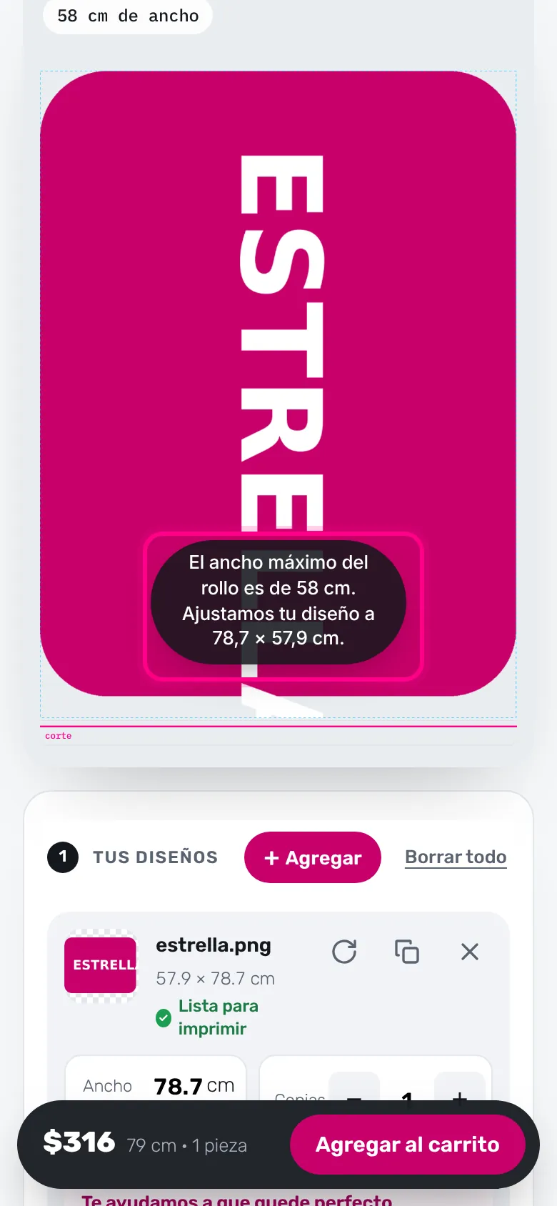 Hasta 58 cm de ancho (celular)
