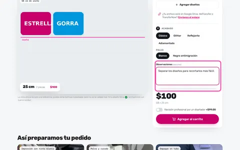 Cómo dejar indicaciones especiales en tu pedido de DTF