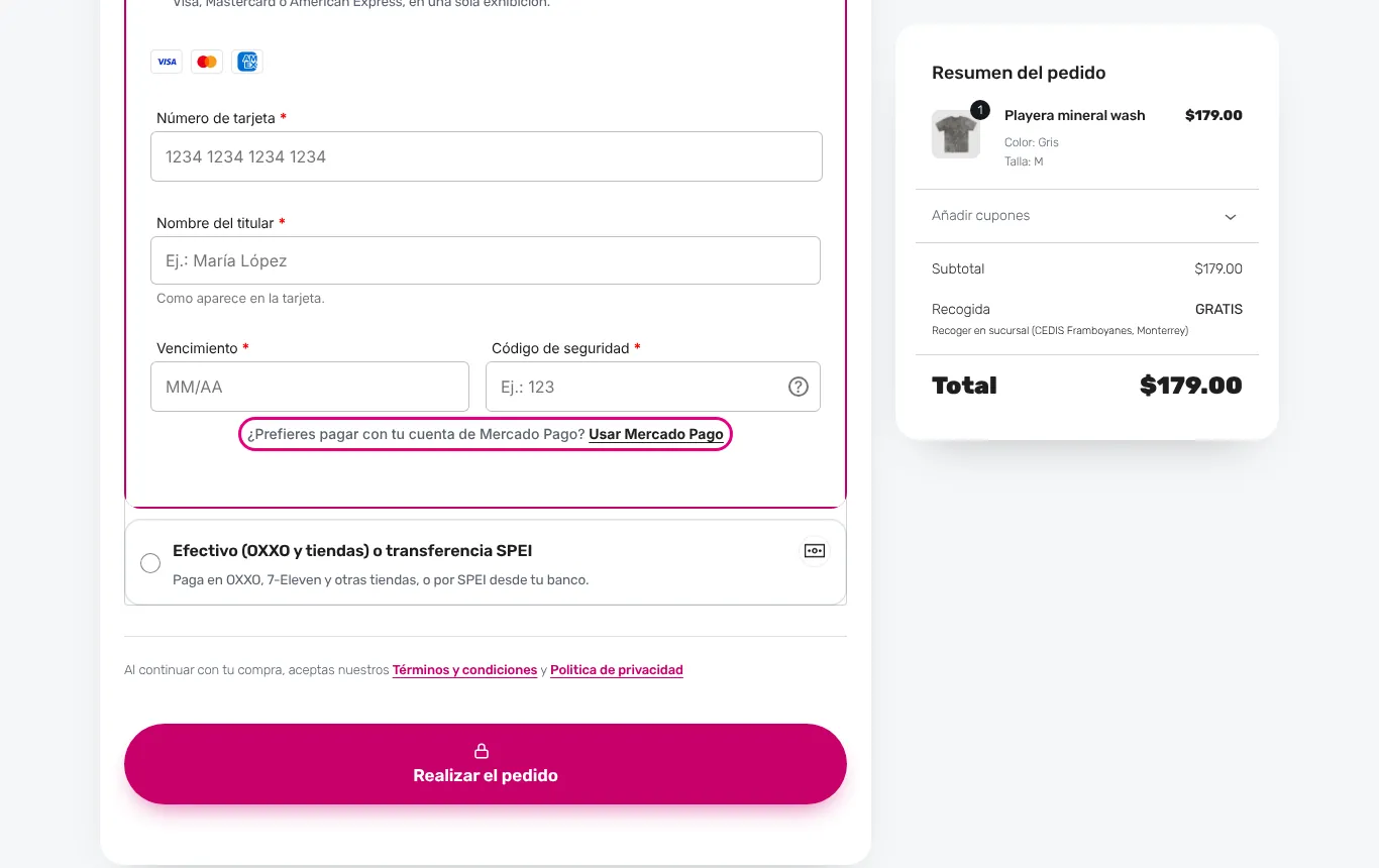 Toca «Usar Mercado Pago» (computadora)