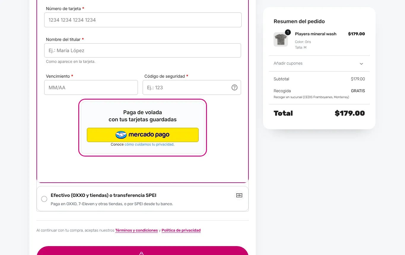 Toca el botón amarillo de Mercado Pago (computadora)