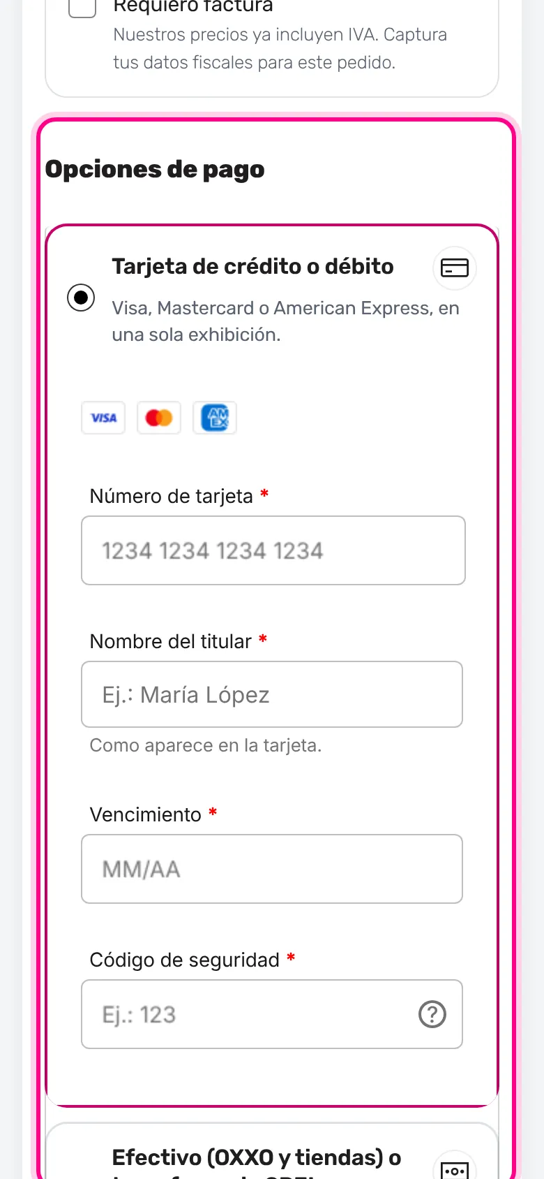 Elige «Tarjeta de crédito o débito» (celular)