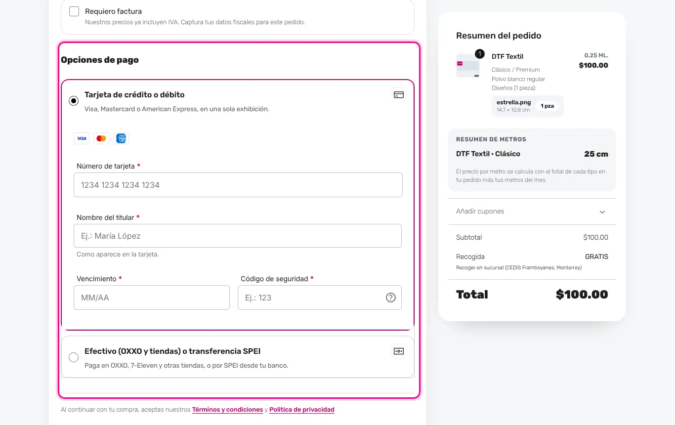 Elige «Tarjeta de crédito o débito» (computadora)