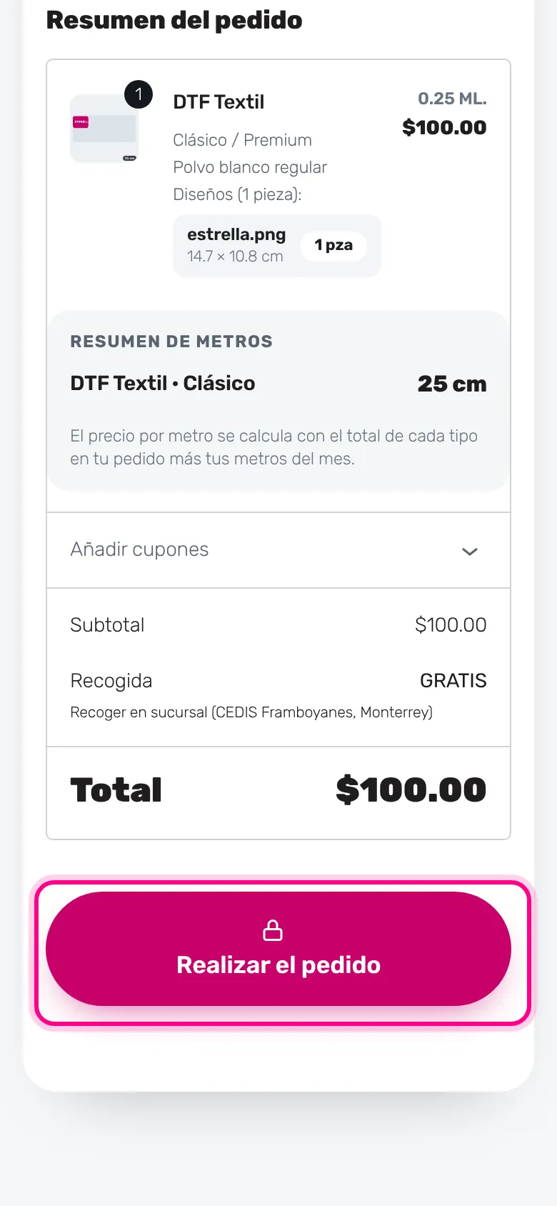 Realiza el pedido (celular)