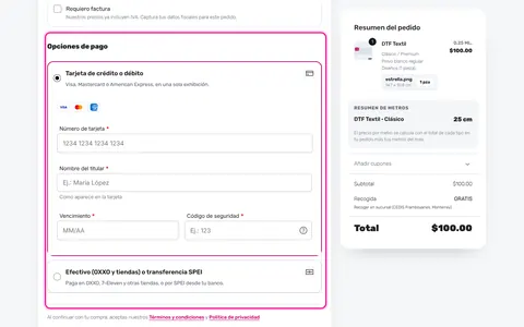 Cómo pagar tu pedido de DTF con tarjeta de crédito o débito