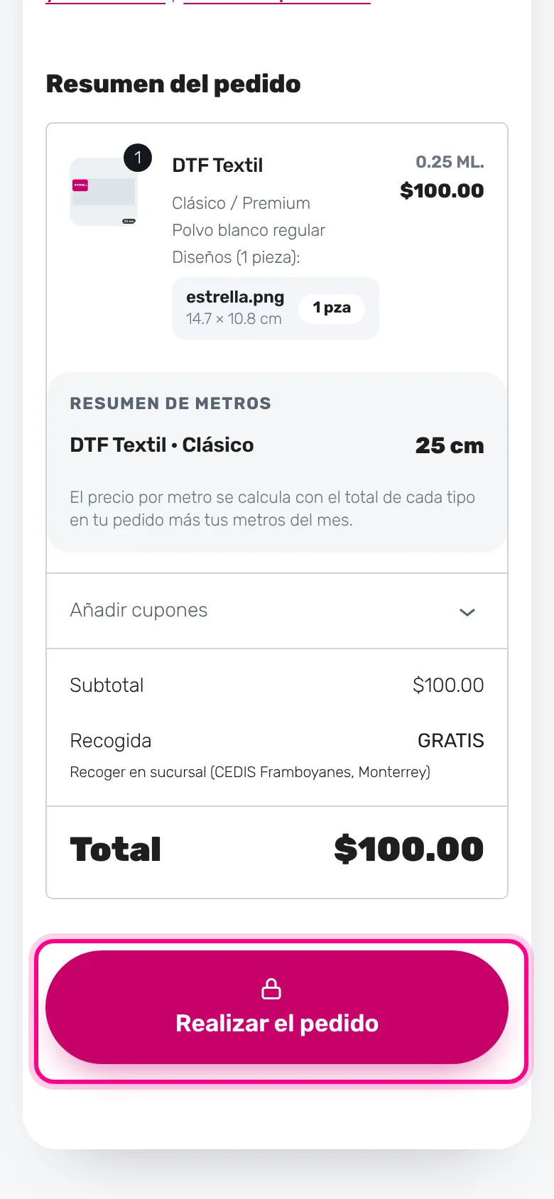 Realiza el pedido y sigue las instrucciones (celular)