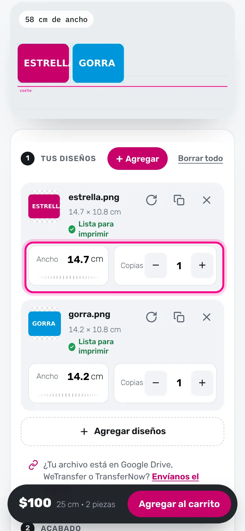 Ajusta medida y copias (celular)