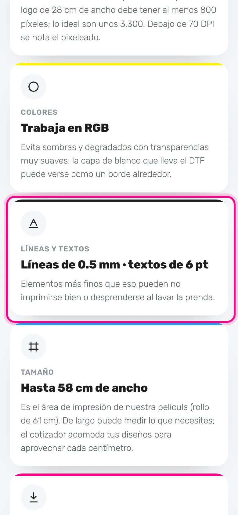 Líneas y textos (celular)