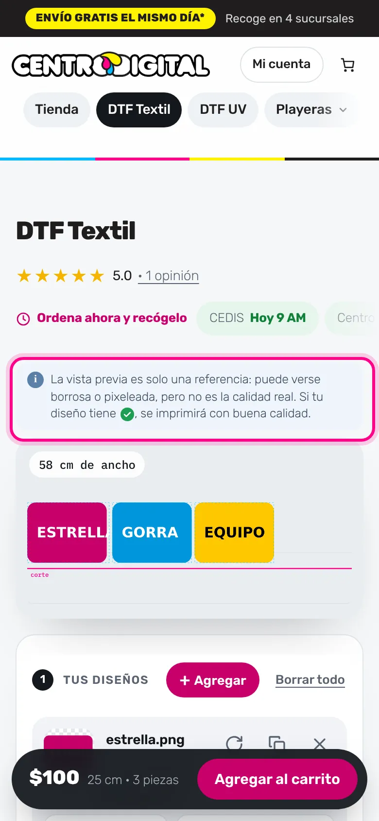 La vista previa es una referencia (celular)